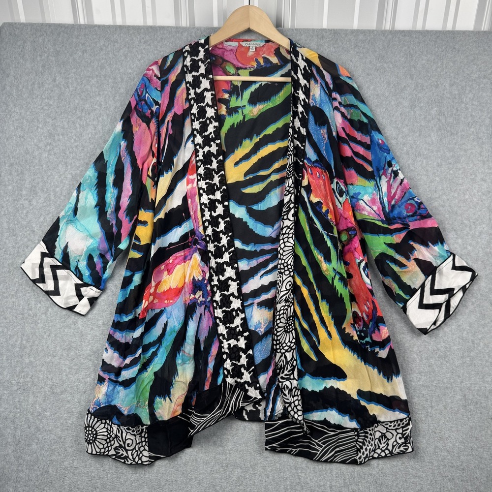John Mark Kimono Cardigan Womens Small Rainbow Mixed Print Amalfi Coast NEW $109